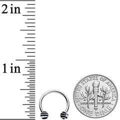 16G 3/8 Matte White Zebra Stripe Ends Horseshoe Circular Barbell