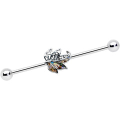 14G Multicolor Openwork Autumn Leaf Industrial Barbell 38mm