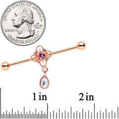 14G Purple Gem Rose Gold Hue Cross Dangle Industrial Barbell 38mm
