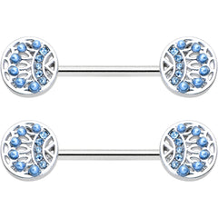 14G 1/2 Blue Gem Geometric Blues Barbell Nipple Ring Set