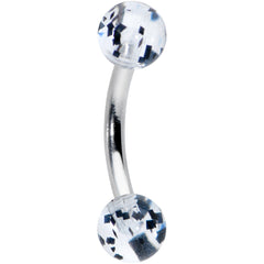 16G 1/4 Clear Black Glitter Ends Rook Curved Barbell
