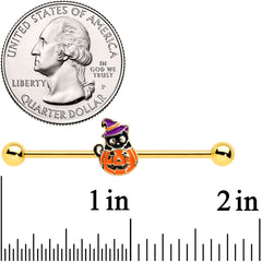 14G Gold Tone Black Cat Witch Halloween Industrial Barbell 38mm