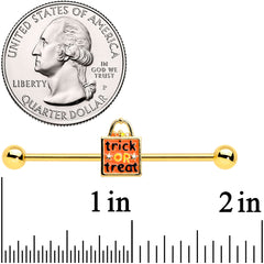 14G Gold Tone Trick or Treat Halloween Industrial Barbell 38mm