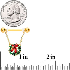 14G 5/8 Gold Tone Festive Wreath Christmas Dangle Nipple Ring Set