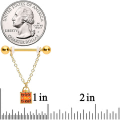 14G 9/16 Gold Tone Candy Corn Halloween Dangle Nipple Ring Set