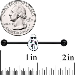 14G Black Hipster Ghost Halloween Industrial Barbell 38mm