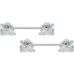 14G 9/16 Green Gem Sunglasses Octopus Barbell Nipple Ring Set
