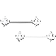 14G 9/16 Autumn White Maple Leaf Barbell Nipple Ring Set
