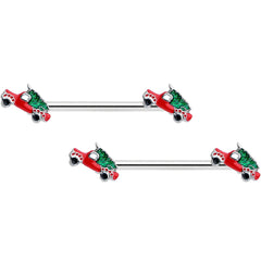 14G 9/16 Christmas Tree in a Truck Barbell Nipple Ring Set