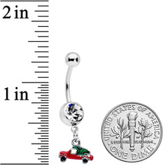 Clear Gem Christmas Tree in a Truck Dangle Belly Ring