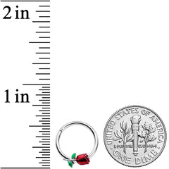 16G 3/8 Red Rose Flower Valentines Day Hinged Segment Ring