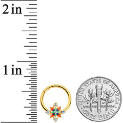 16G 3/8 Clear CZ Gem Gold Tone Color Crest Hinged Segment Ring