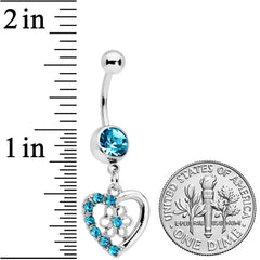 Blue Gem Floral Hollow Heart Valentines Day Dangle Belly Ring