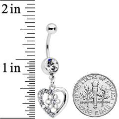Clear Gem Floral Hollow Heart Valentines Day Dangle Belly Ring