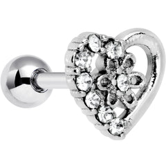 16G 1/4 Clear Gem Floral Hollow Heart Cartilage Tragus Earring