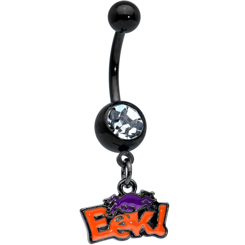 Clear Gem Black Eek Purple Spider Halloween Dangle Belly Ring