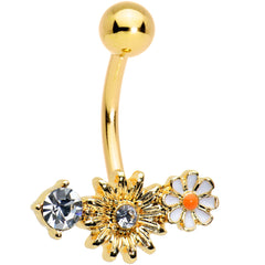 Clear Gem Gold Tone Sunny Day Daisy Flower Belly Ring