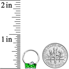16G 3/8 Green Boo Smile Ghost Halloween Hinged Segment Ring