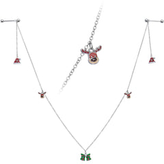 14G 9/16 White Orb Santa Hat Christmas Barbell Nipple Chain Set