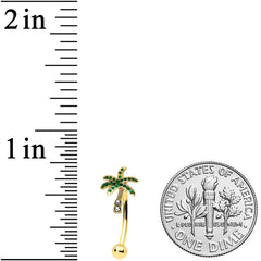 16G 5/16 Green Gem Gold Tone Retro Palm Tree Curved Eyebrow Ring