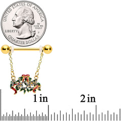 14G 9/16 Clear Gem Gold Tone Garland Christmas Nipple Ring Set