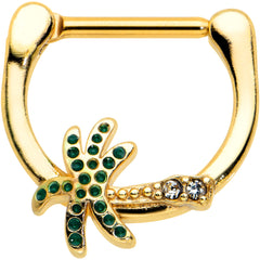 16G 5/16 Clear Gem Gold Tone Retro Palm Tree Cartilage Clicker
