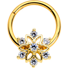 16G 3/8 Clear Gold Tone Flower Snowflake Christmas Hinged Segment Ring
