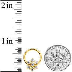 16G 3/8 Clear Gold Tone Flower Snowflake Christmas Hinged Segment Ring