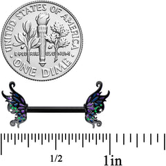 14G 1/2 Black Faerie Wings Fantasy Barbell Nipple Ring Set