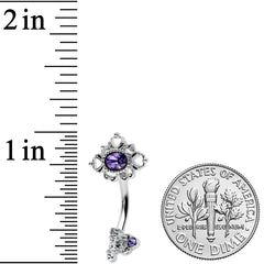 Purple Gem Unlock My Heart Key Valentines Day Double Mount Belly Ring