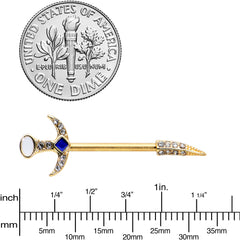 14G 9/16 Clear Gem Gold Tone Sabre Sword Barbell Nipple Ring Set