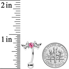 Pink Gem Sweet Butterflies Top Mount Belly Ring