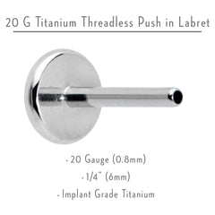 20G 1/4 G23 Titanium Threadless Post Only Labret Tragus Nose