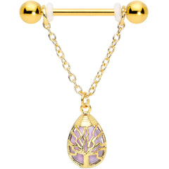 14G 9/16 Amethyst Gold Tone Drop Tree Chain Dangle Nipple Set