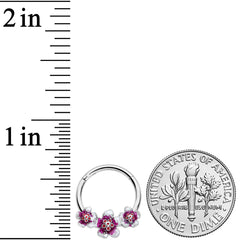 16G 3/8 Red Purple Double Flower Hinged Segment Ring