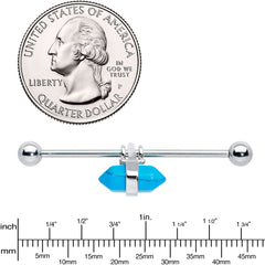 14G Blue Turquoise Gem Groovy Stone Hippie Industrial Barbell 38mm