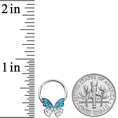 16G 3/8 Simple Blue Butterfly Wings Hinged Segment Ring