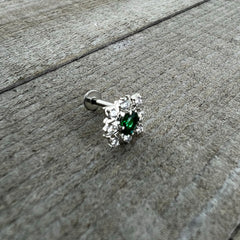 16G 5/16 Green Gem Ornate Art Deco Labret Monroe Tragus