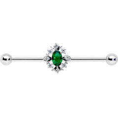 14G Clear Green Gem Ornate Art Deco Industrial Barbell 38mm