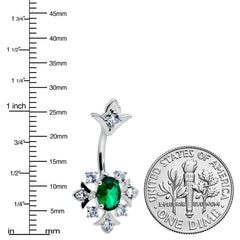 Green Clear Gem Ornate Art Deco Double Mount Belly Ring