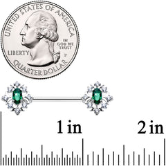 14G 9/16 Clear Green Gem Ornate Art Deco Barbell Nipple Ring Set