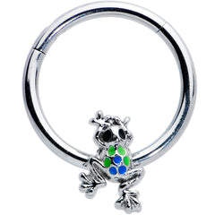 16G 3/8 Black Gem Polka Dot Frog Blue Green Hinged Segment Ring