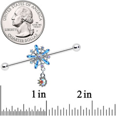 14G Aurora Gem Snowflake Blues Christmas Industrial Barbell 38mm