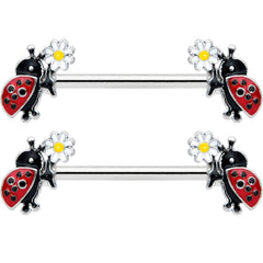 14G 1/2 Ladybug Daisy Flower Barbell Nipple Ring Set