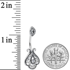 Clear Gem Art Deco Oval Scrollwork Double Mount Belly Ring