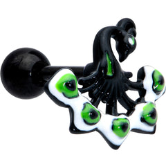 16G 1/4 Black Green Perfect Peacock Cartilage Tragus Earring