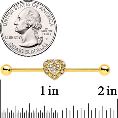 14G Aurora Gem Gold Tone Baroque Heart Industrial Barbell 38mm