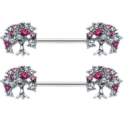 14G 9/16 Clear Pink Gem Luscious Fruit Tree Nipple Ring Set