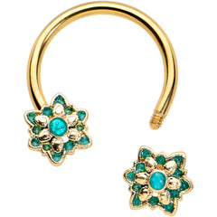 16G 3/8 Gold Tone Blue Orb Snowflake End Horseshoe Curved Barbell