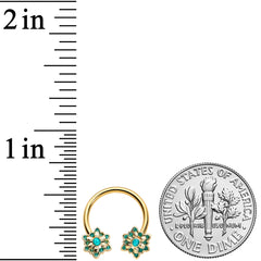 16G 3/8 Gold Tone Blue Orb Snowflake End Horseshoe Curved Barbell